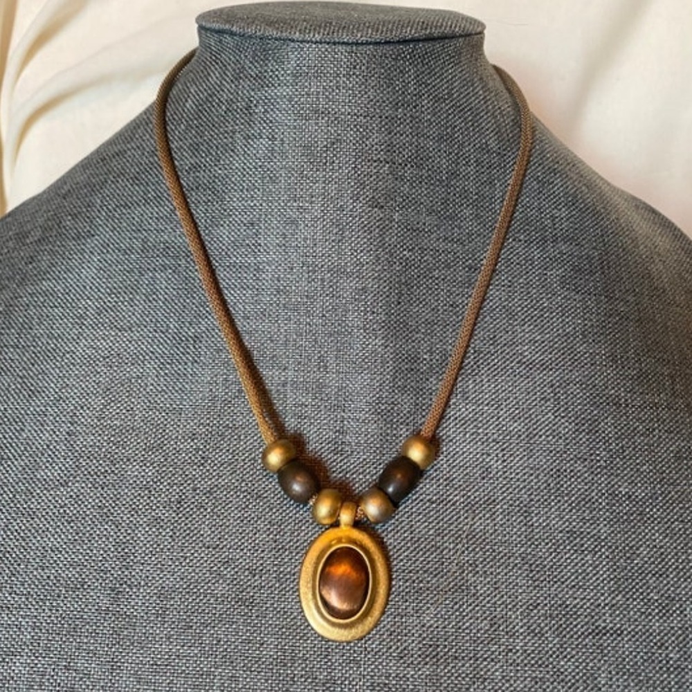 Vintage 80s Jewelry Set | Gold-tone & Copper Pendant + Earrings|Boho| Streetwear - Picture 3 of 5